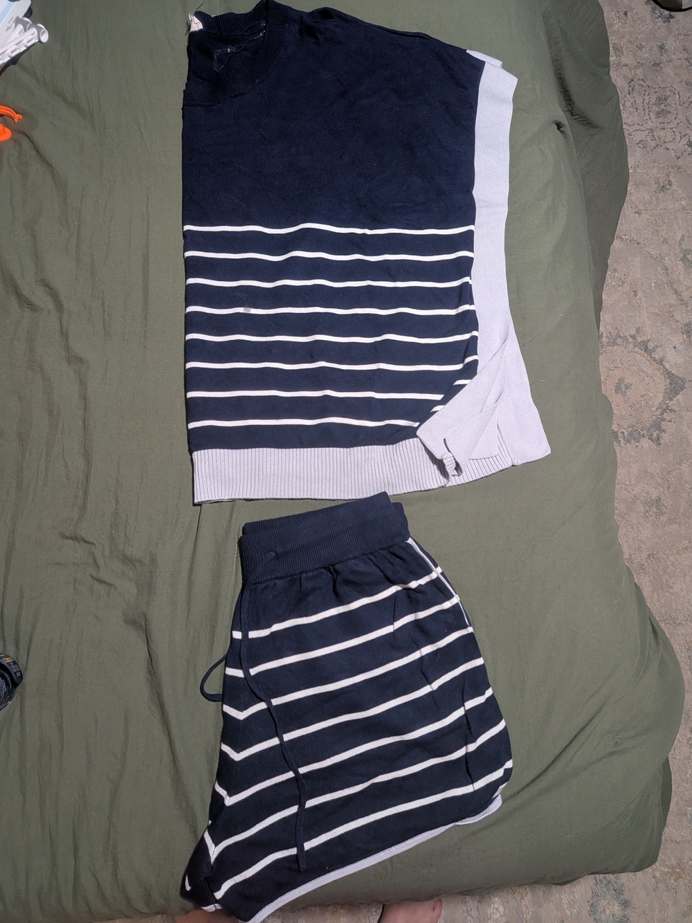 Entro Size L Horizontal Striped Sweater And Short Set Oversized Beach Summer Fal